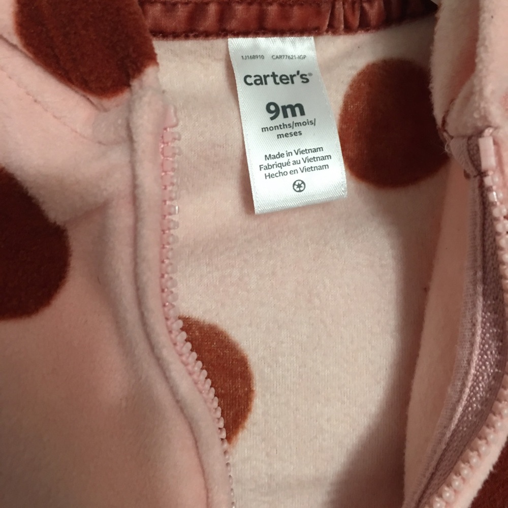 Carter's Baby Girl Lightweight Fleece Peplum Jacket 9M Pink multi Polka dot New - Picture 4 of 10